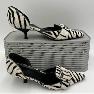 Vintage Prada Leather Fur Mules Zebra Print Pointed Heels